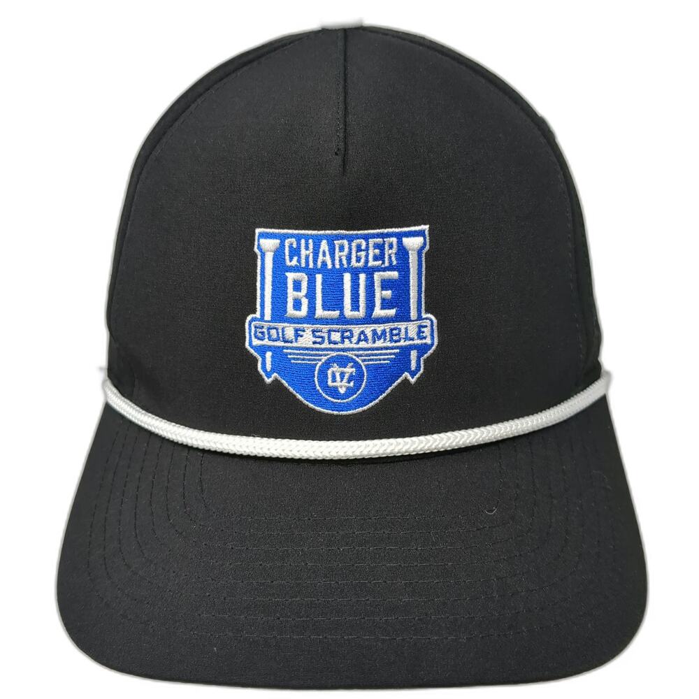 Pins & Aces 5 Panel Black Hat One Size Charger Blue Golf Scramble Rope Snapback